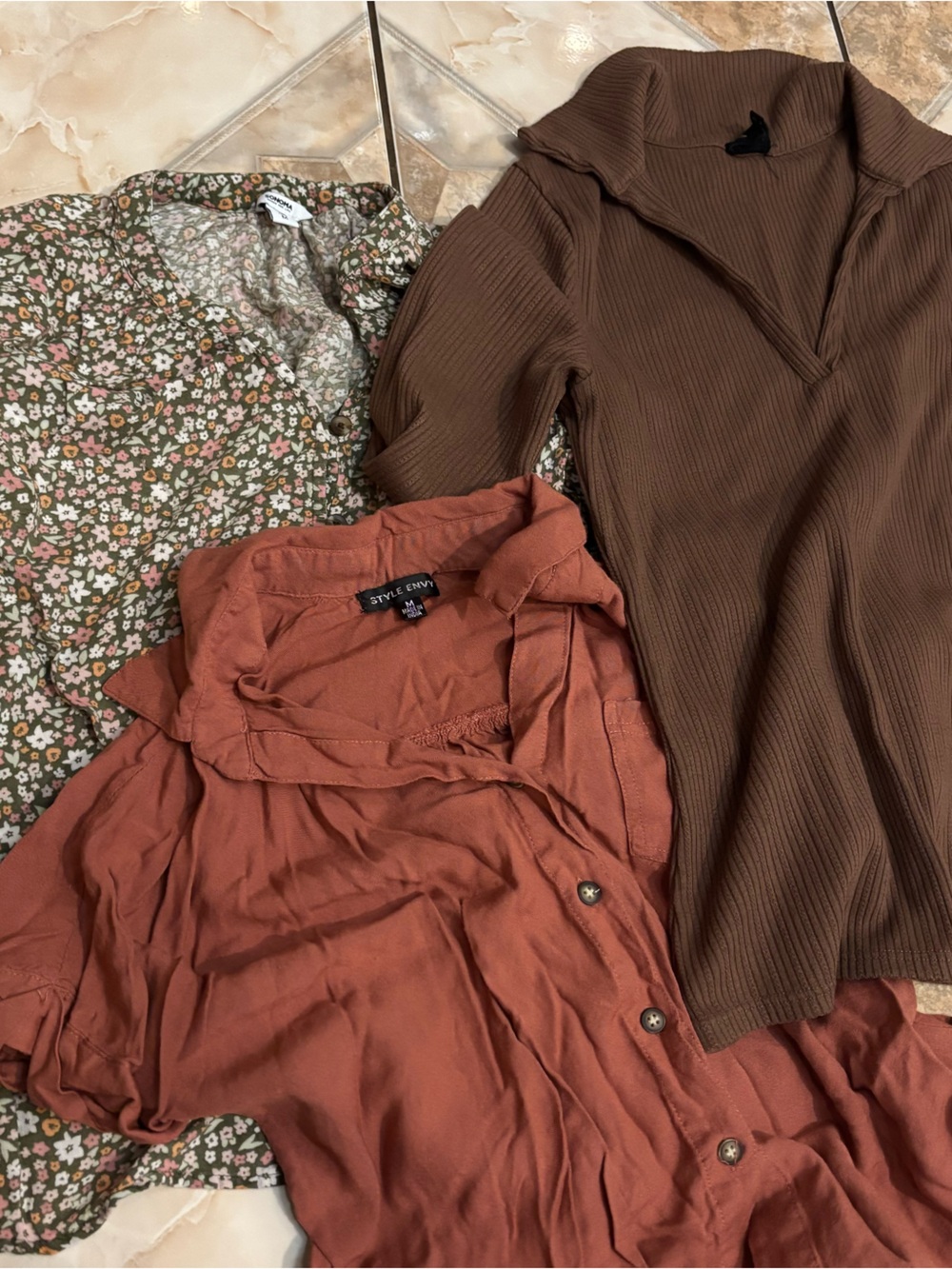 Earth-Tone Women's Tops Trio - Brown, Rust, Floral